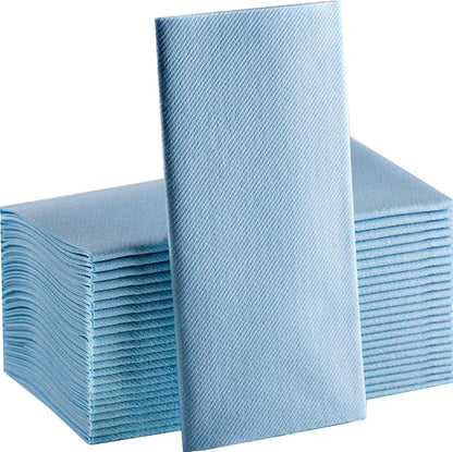 Baby Blue Paper Napkins | Linen Feel Guest Disposable Cloth Like Dinner Napkins | Hand Towels | Soft, Absorbent, Paper Hand Napkins for Kitchen, Bathroom, Parties, Weddings, Dinners | 50 Pack