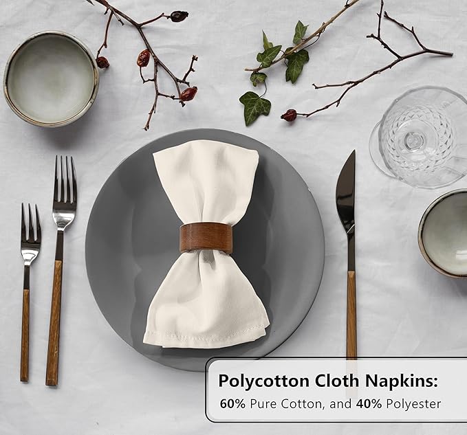 Zoyer Cloth Napkins Set of 12, 18x18 Inches Cotton Enrich Napkins Cloth ‎Washable, Soft & Durable Dinner Napkins for Parties, Wedding, Christmas, ‎Thanksgiving & Everyday Use - Ivory