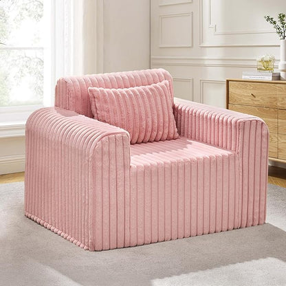 Hobestluk Single Sofa Foam Couch Sofa for Small Spaces Comfy Sofas with Removable Cover Furry Couch with Pillows for Living Room, Bedroom, Apartment, Office (Pink, Standard)