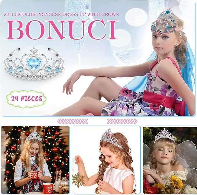 Zhanmai 24 Pcs Tiara Crown Set Princess Crown for Girls Plastic Tiaras Dress up Costume Party Favor Accessories Kid Birthday (Blue, Purple, Pink, Rose Red)