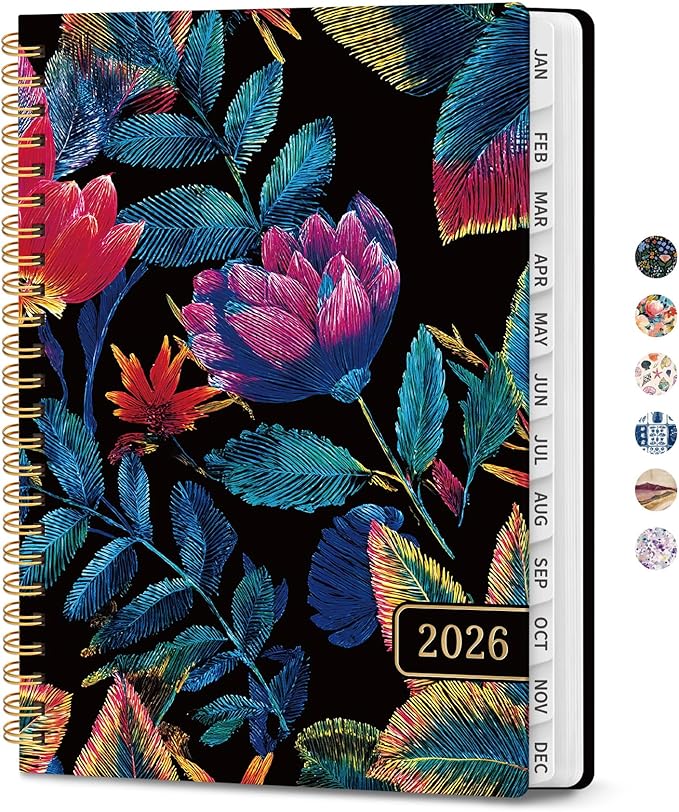 2026 Planner, Weekly and Monthly Planner for Women, Jan 2026 - Dec 2026 Pretty 2026 Calendar Planner with Monthly Tabs, Inner Pocket, Spiral Binding, Perfect for Office Home School - 6.3" x 8.5", Neon Tropics