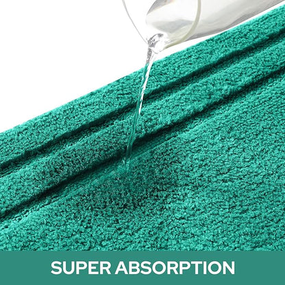 HOMEIDEAS Bathroom Rugs Sets 3 Piece, Super Soft and Absorbent Non Slip Microfiber Toilet Bath Mat with U-Shaped (Teal)