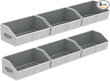 Storage Bins for Shelves - Large Trapezoid Closet Shelf Organizer, Fabric Organization Bins with Handles, Storage Baskets for Clothes, Towel, Purse, 6 Pack, Light Gray