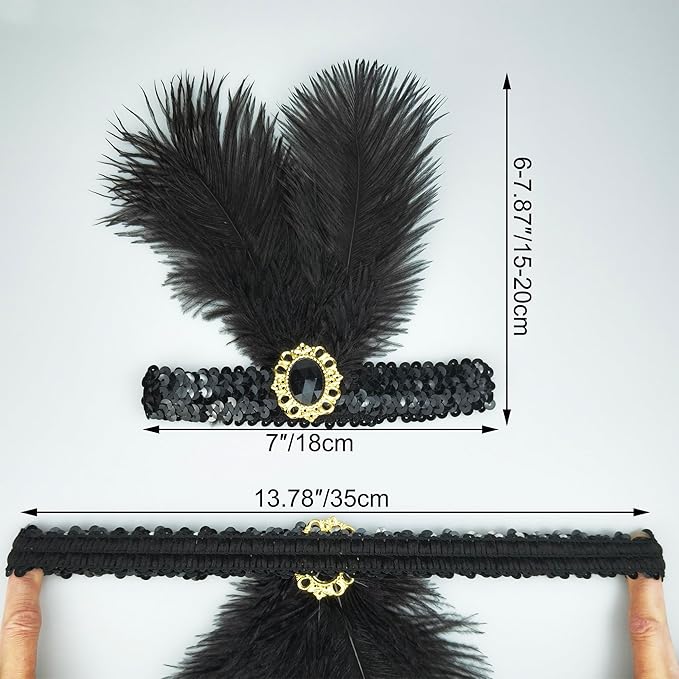 Feather Headpiece Sequins Headbands 1920s Flapper Showgirl Headpieces for Women Girls Carnival Party Accessories