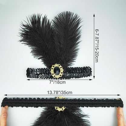 Feather Headpiece Sequins Headbands 1920s Flapper Showgirl Headpieces for Women Girls Carnival Party Accessories