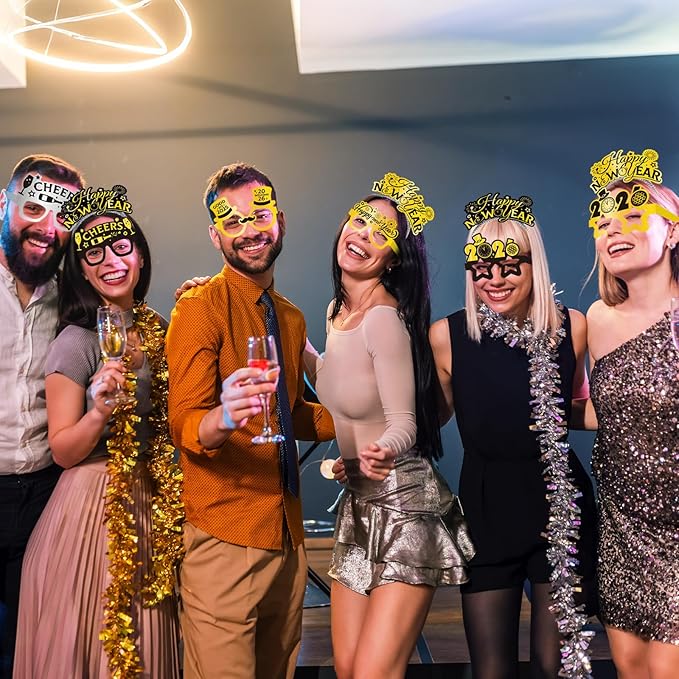 48PCS New Years Eve Party Supplies 2026 for 24 Guests, Happy New Years Decorations Party Favors Includes Top Hats, Tiaras, Glasses Accessories for Adults Kids Nye Decorations 2026