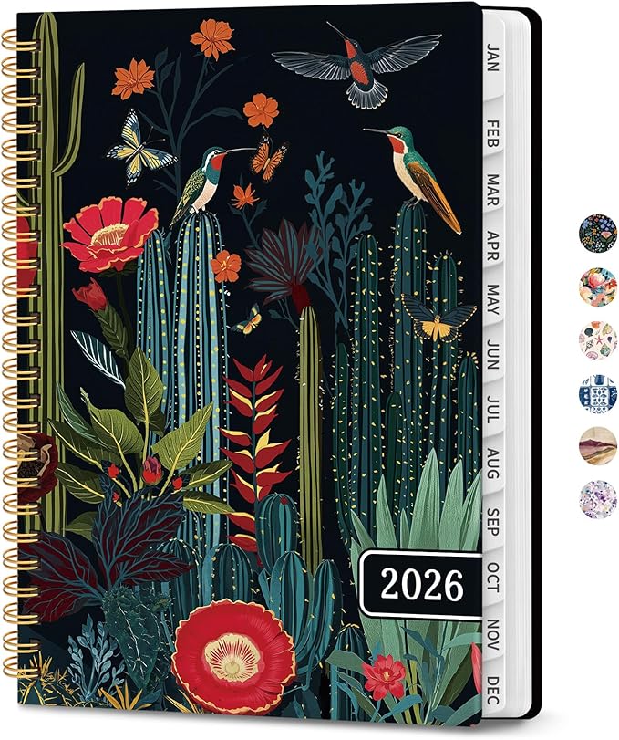 2026 Planner, Weekly and Monthly Planner for Women, Jan 2026 - Dec 2026 Pretty 2026 Calendar Planner with Monthly Tabs, Inner Pocket, Spiral Binding, Perfect for Office Home School - 6.3" x 8.5", Cactus Garden