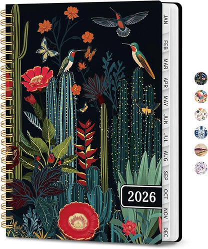 2026 Planner, Weekly and Monthly Planner for Women, Jan 2026 - Dec 2026 Pretty 2026 Calendar Planner with Monthly Tabs, Inner Pocket, Spiral Binding, Perfect for Office Home School - 6.3" x 8.5", Cactus Garden