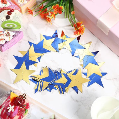 Patelai Glitter Star Garland Banner Christmas Decor 130 Feet Star Hanging Bunting Banner Twinkle Backdrop for Homecoming Classroom Wedding Birthday Halloween Party Supplies(Blue, Gold)