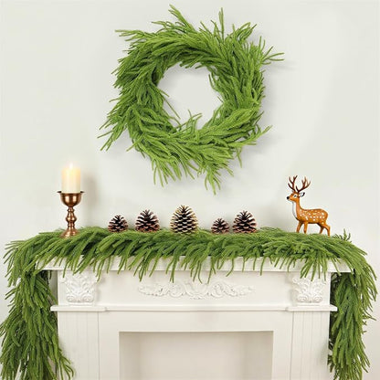 3pcs Christmas Garland, Artificial Norfolk Pine Garlands 2x6ft 1x9ft, Real Touch Garlands for Decoration Christmas, Christmas Garland for Table, Mantle, Wall, Fireplace(Green Norfolk Pine Garland)