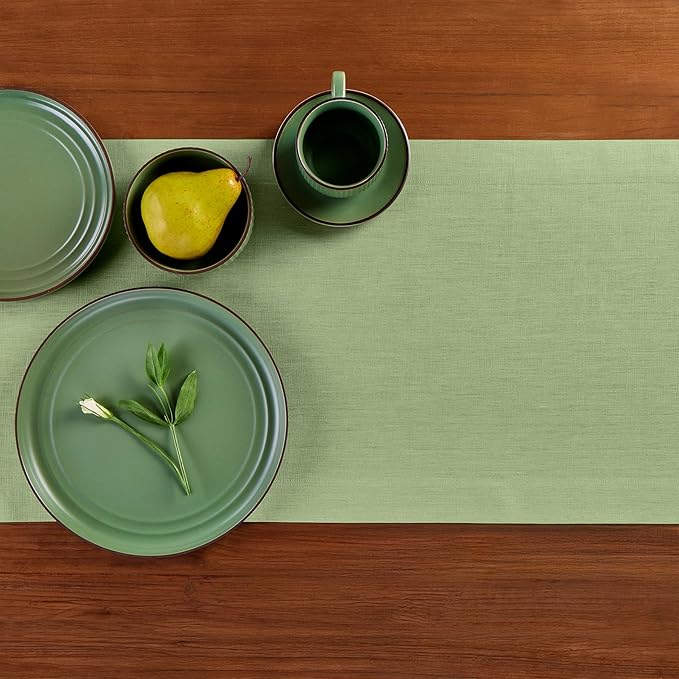 Solino Home Linen Table Runner 72 Inches Long - 100% Pure Linen Laurel Green Dining Table Runner 14 x 72 Inch for Fall, Autumn - Fete