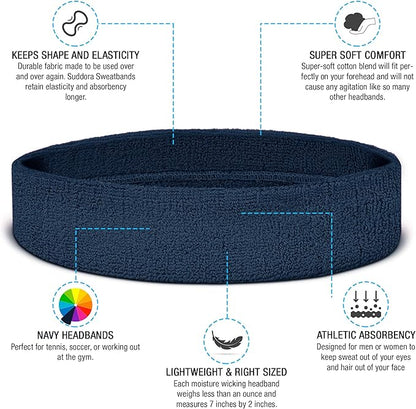 Suddora Workout Headband for Men and Women, Moisture-Wicking Athletic Sweatband, Lightweight Cotton Terry Cloth Bands for Basketball, Tennis, Football, Gym, Running, Cosplay & Costumes