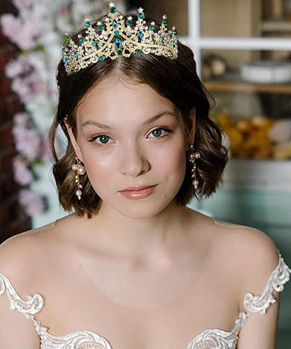 COCIDE Green Tiaras for Women Crown for Women Emerald Quinceanera Dress Headbands for Girls Princess Halloween Cosplay Birthday Pageant Bride Headpieces Hair Accessories