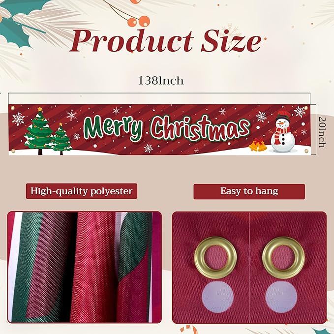 HOOSUN Christmas Decorations Outdoor Indoor,138 x 20 Inch Merry Christmas Banner for Outside,Large Xmas Tree Snowman Banners Yard Fence Decorations,Xmas Decor Banner for Fence,Proch,Wall,Party