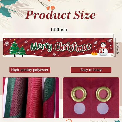 HOOSUN Christmas Decorations Outdoor Indoor,138 x 20 Inch Merry Christmas Banner for Outside,Large Xmas Tree Snowman Banners Yard Fence Decorations,Xmas Decor Banner for Fence,Proch,Wall,Party