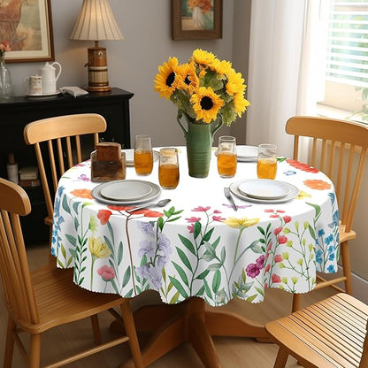Eikione Tablecloth 70inch,Tablecloth Waterproof and Wrinkle-Free, Wild Flower Rustic Table Covers, Summer Decorations for Home