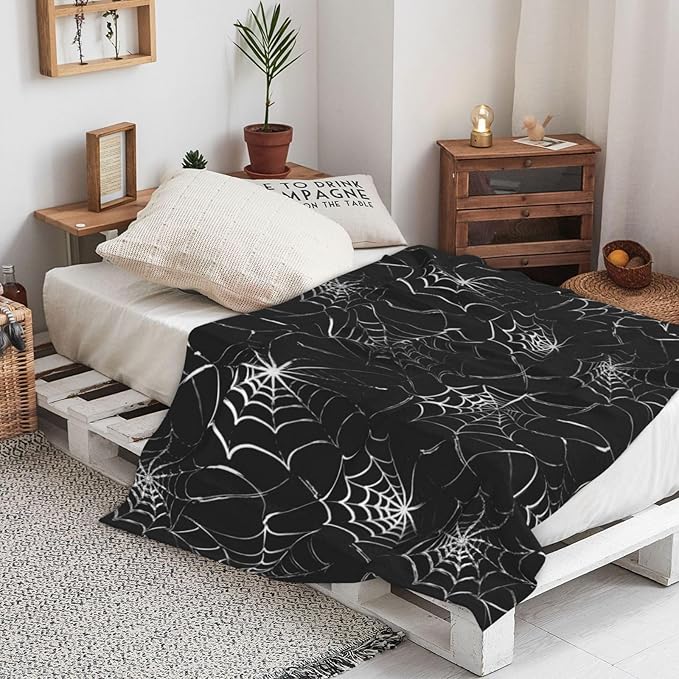 Gothic Spider Web Blanket - Perfect for Gothic Room Decor,Spooky Home Decor, Ideal Gothic Decor Accent,Black Horror Blanket, Soft Flannel for Couch, Bed, and Haunted Mansion Use (80" x 60")