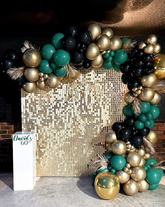 Shimmer Wall Backdrop Champagne Gold Square Sequin Wall Panel Backdrop Decor for Wedding, Anniversary, Birthday, Party, 24 Panels
