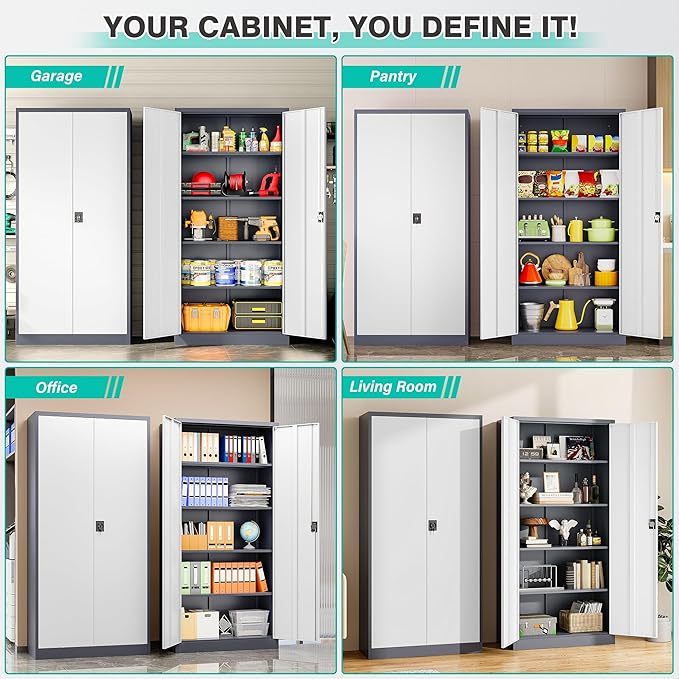 SISESOL Storage Cabinet with Doors and Shelves,71" Metal Storage Cabinet with Lock Door Adjustable Shelf, Steel Lockers for Office, Home,School,Kitchen,Garage Tool Utility Cabinet