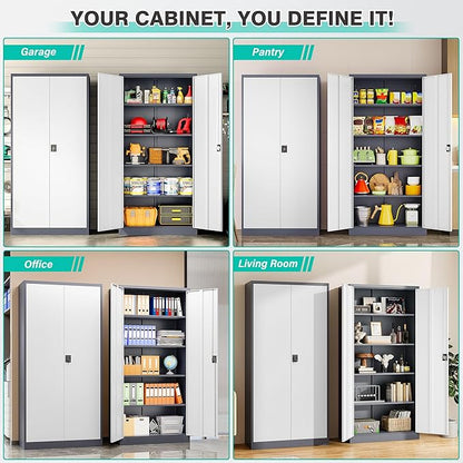 SISESOL Storage Cabinet with Doors and Shelves,71" Metal Storage Cabinet with Lock Door Adjustable Shelf, Steel Lockers for Office, Home,School,Kitchen,Garage Tool Utility Cabinet