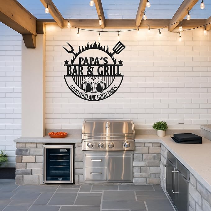 Personalized BBQ Metal Sign with Custom Name, Outdoor Grill and Patio Wall Decor, Rustic Cut Metal Barbecue Sign for Backyard