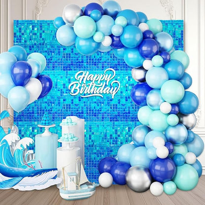 48 PCS Colorful Sky Blue Shimmer Wall Backdrop, Square Sequin Photo Backdrops Panel, Glitter Wall Background for Birthdays, Weddings, Engagements, Disco Bachelorette Party Decoration (6x8FT)