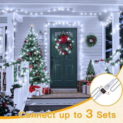 Ollny Christmas Lights 200LED 60FT Indoor, Cool White Connectable Plug in String Light Outdoor, 8 Modes Waterproof Timer LED Fairy Lights for House Outside Bedroom Patio Balcony