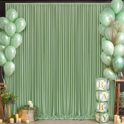 6 Panels Sage Green Backdrop Curtain for Parties Wrinkle Free Dark Green Photo Curtains Backdrop Drapes Fabric Decoration for Baby Shower Birthday Party Photography 30ft(W) x 10ft(H)
