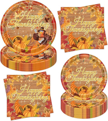 60pcs Fall Thanksgiving Plates and Napkins Party Decorations Happy Thanksgiving Autumn Dessert Plates Pumpkin Harvest Turkey Family Holiday Party Supplies Serves 20
