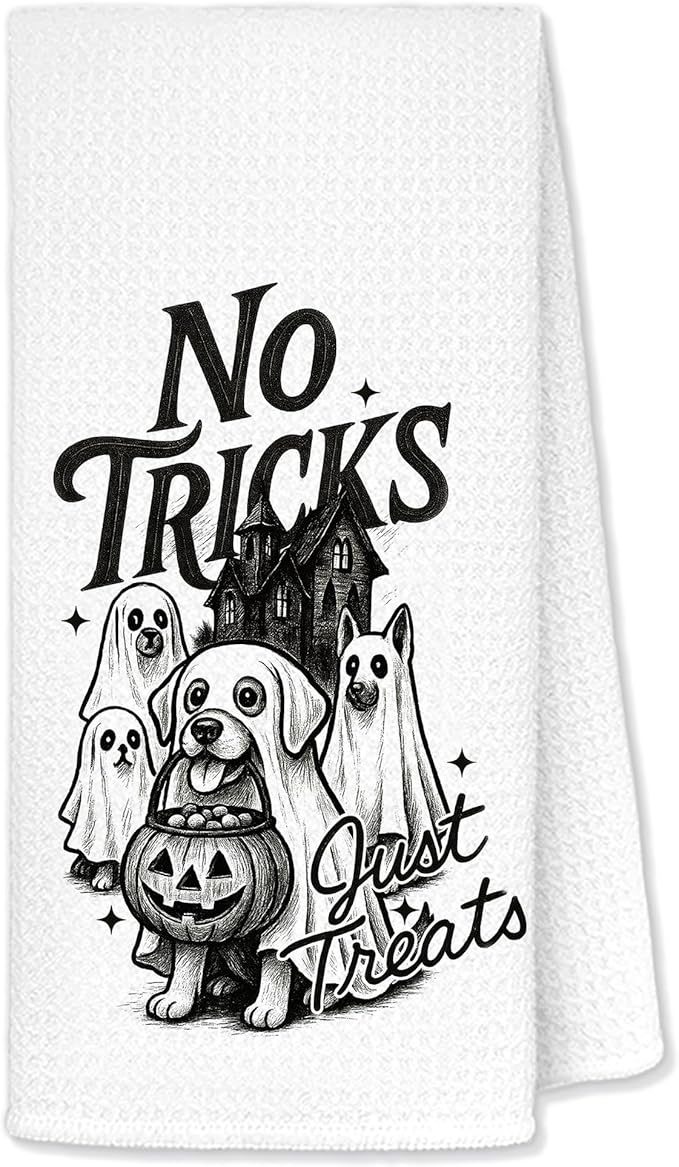 Halloween Decor Towels, Spooky Halloween Decor, Ghost Pumpkin Dog Dish Tea Towels for Kitchen Decor, Haunted House Themed Decorative Hand Towels for Bathrooms, 16x24 Inch