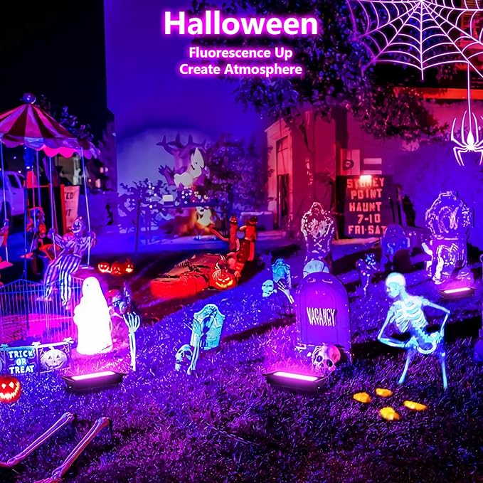 Upgraded 240W LED Black Light with 10ft Cable, IP66 Outdoor Blacklight Flood Light, Powerful Floodlight with Plug Switch for Christmas Halloween Neon Glow Dark Party Fluorescent Body Paint, 2 Pack