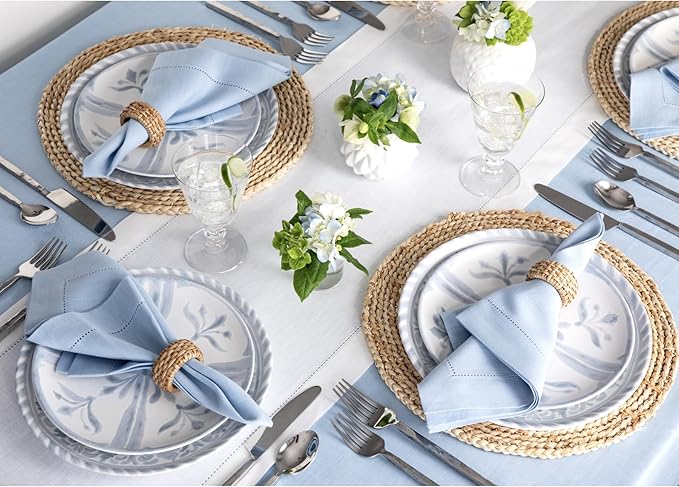 Solino Home Linen White Table Runner 144 Inches Long - 100% Pure Linen Extra Long Table Runner 14 x 144 Inch for Fall, Autumn, Christmas, Holiday, New Year - Classic Hemstitch