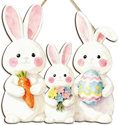 Kercan Easter Cross Wall Decoration with Purple Fabric, White Lily Flowers and Dove, He is Risen Wood Sign, 14.2x9.8 Inch Religious Home Decor (Rabbit-C)