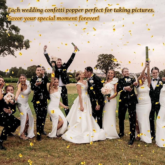 Gold Confetti Cannons 12 Pack - 12 inch Party Poppers with Gold Foil Confetti for Weddings, Birthdays, Graduations, Christmas, New Year Eve Party Supply