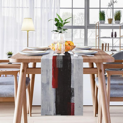 Emvency Black and White Table Runner, Modern Grey Red Art Painting for Kitchen Coffee Table Family Dinners Holiday Parties Wedding Events Decor(13x72 inch)