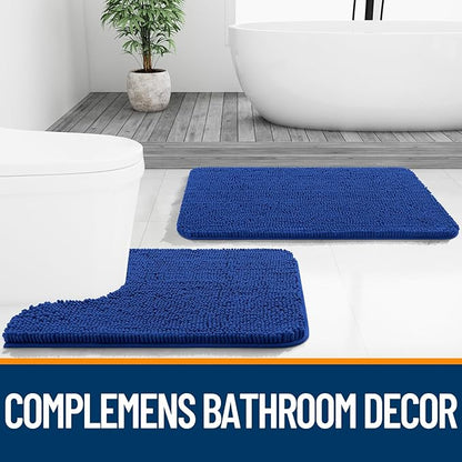OLANLY Bathroom Rugs 47x24, Extra Soft Absorbent Chenille Bath Rugs, Rubber Backing Quick Dry, Machine Washable Bath Mats for Bathroom Floor, Tub and Shower, Home Decor Accessories, Royal Blue