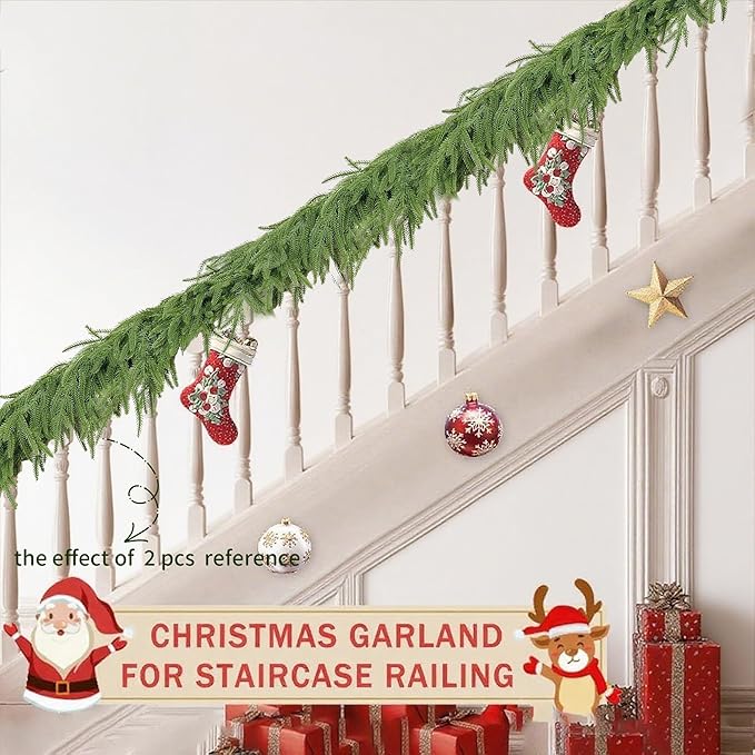 12 FT 2 Pcs 6 Ft Artificial Norfolk Pine Christmas Garlands, Realistic Winter Pine Garland, Green Artificial Greenery Garland for Mantle, Wall, Table,Fireplace,Indoor, Outdoor Christmas Decorations
