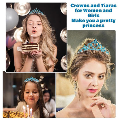 10 Pcs Blue Tiaras Crowns Headband for Women Girls - Bulk Blue Crystals Princess Crowns Tiara for Princess Outfits Costume Prom Accessories Halloween Cosplay Parties