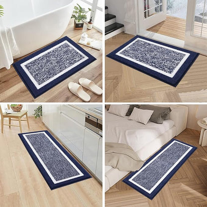 Pauwer 3 Piece Bath Mat Set, Non-Slip Plush Rugs, Absorbent Shaggy Set With U-Shaped Contour Toilet Mat for Bathroom, Bedroom, Living Room, Navy