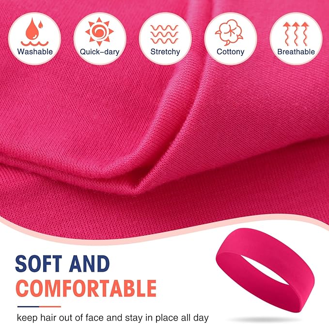Hotop 20 Pcs Sport Stretchy Headbands for Girls Women Non Slip Soft Fabric Elastic Headband Bulk for Yoga DIY Team Gifts