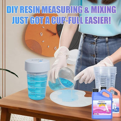 Resin Mixing Cups 10 Count 32oz Precision Measuring Set with Dual Scales & Protective Gloves Heavy Duty & Crystal Clear Disposable Cups for Epoxy, Paints, Pigments & More