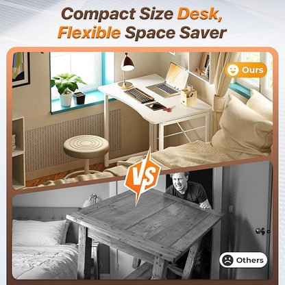 Huuger Folding Desk for Small Spaces, 31.5 Inch Foldable Computer Table, for Home Office, Study, Bedroom, Dorm, Space Saving, Small Writing Work Office Computer Desk, Easy to Fold, White