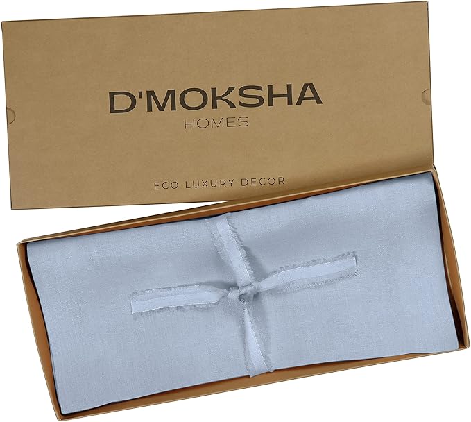 D'Moksha Homes Linen Powder Blue Table Runner 72 Inches Long - 100% Pure Linen 14 x 72 Inch Table Runner for Dining, Winter, Christmas, Holiday - Machine Washable