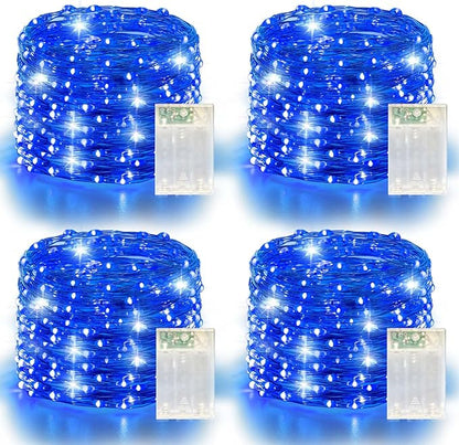 4 Pack 240LED Christmas Fairy Lights Battery Operated - 20FT Twinkle Lights with 2 Lighting Modes Indoor Outdoor, Waterproof Led Fairy String Lights for Bedroom, Classroom, Dorm, DIY Decor, Blue