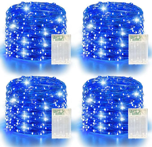 4 Pack 240LED Christmas Fairy Lights Battery Operated - 20FT Twinkle Lights with 2 Lighting Modes Indoor Outdoor, Waterproof Led Fairy String Lights for Bedroom, Classroom, Dorm, DIY Decor, Blue