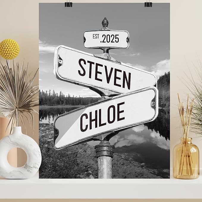 Personalized Vintage Street Sign For Couples, Custom Street Sign Canvas Poster Wall Art With Names, Gift For Valentine