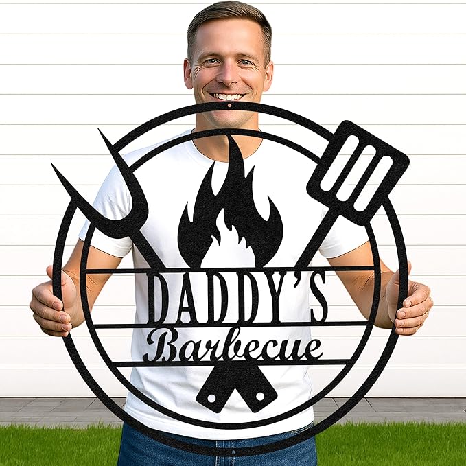 Custom BBQ Lounge Metal Sign, Personalized Grill Name Cut Wall Decor for Outdoor Patio, Rustic Backyard Barbecue Gift