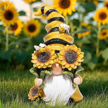 Hodao Spring Bumble Bee Gnome Figurine - Cute Garden Decor with Sunflower Accents, Yellow Bee Statue for Spring Home Table Decor, Unique Gifts for Nature Lovers