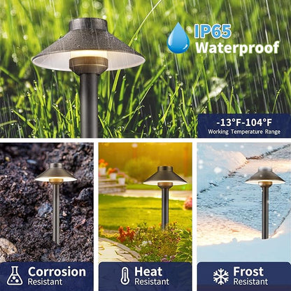 Gardenreet Low Voltage Landscape Lighting Brass - 12v Pathway Lights Waterproof, Hardwired Path Light Outdoor, Antique Bronze for Exterior Patio Garden with 3W 2700K Warm White G4 Bulb (4 Pack)