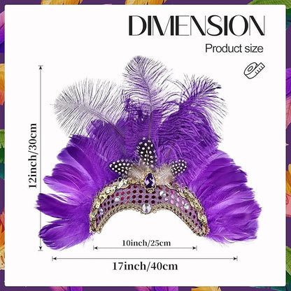 Women's Carnival Feather Headpieces Sequin Headdress for Wedding Masquerade Party Cosplay Feather Headbands